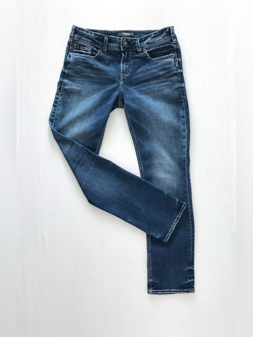 SILVER JEANS CO. Elyse Mid Rise Straight Leg Jeans Curvy Fit Dark Indigo Size 29